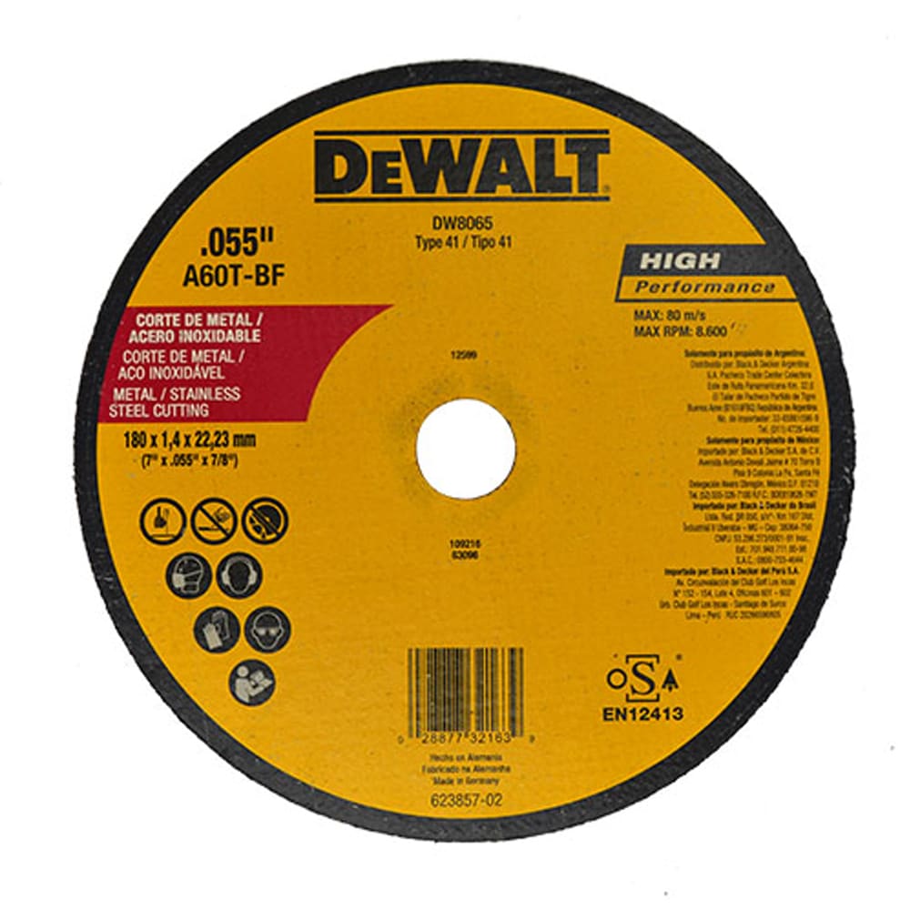 DISCO CORTE FINO METAL 7″ X 0,55″ DEWALT REF DW8065