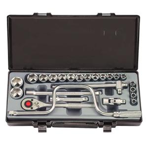 JUEGO 18 CUBOS Y 6 ACCESORIOS ESPIGA 1/2" 10-32MM CON ESTUCHE NEGRO FORCE 4245